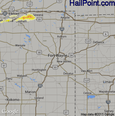 Hail Map for Fort Wayne, IN Region on June 11, 2015 