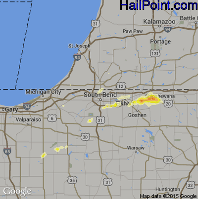 Hail Map for South Bend, IN Region on June 11, 2015 