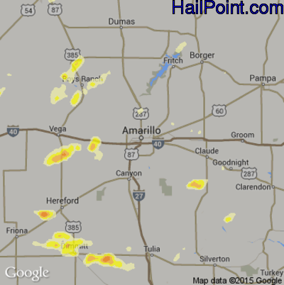 Hail Map for Amarillo, TX Region on June 12, 2015 