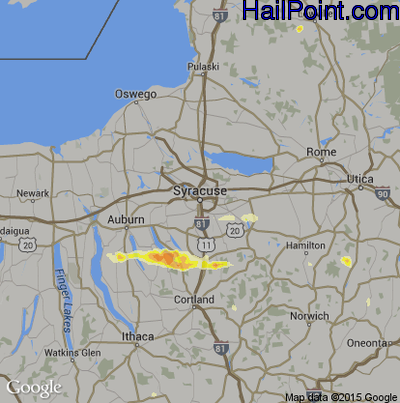 Hail Map for Syracuse, NY Region on June 12, 2015 