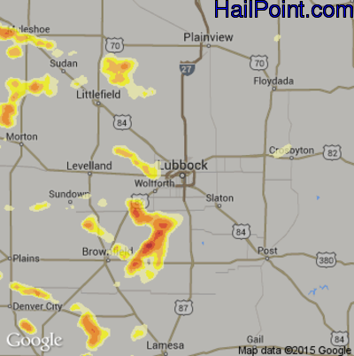 Hail Map for Lubbock, TX Region on June 12, 2015 