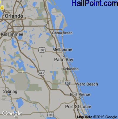 Hail Map for Palm Bay, FL Region on June 12, 2015 