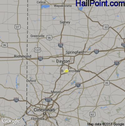 Hail Map for Dayton, OH Region on June 12, 2015 