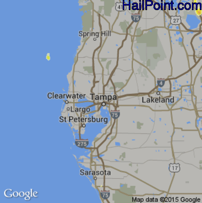 Hail Map for Tampa, FL Region on June 12, 2015 