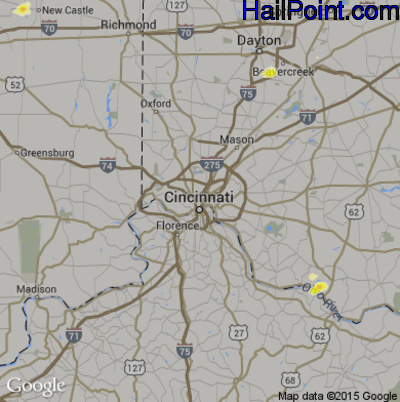 Hail Map for Cincinnati, OH Region on June 12, 2015 