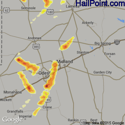 Hail Map for Midland, TX Region on June 12, 2015 