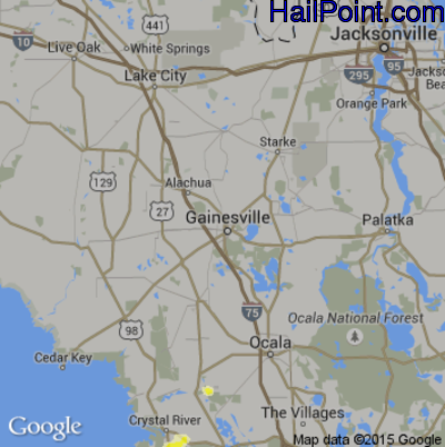Hail Map for Gainesville, FL Region on June 16, 2015 
