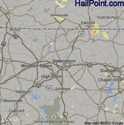 Hail Map for Greensboro, NC Region on June 17, 2015 