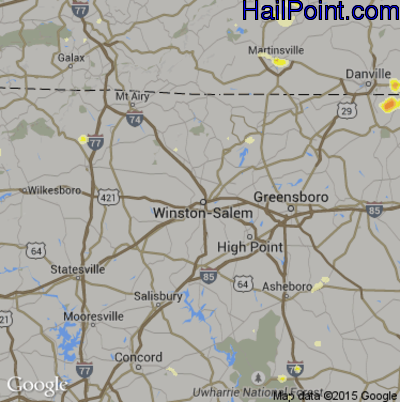 Hail Map for Winston-Salem, NC Region on June 17, 2015 