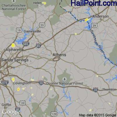 Hail Map for Athens, GA Region on June 18, 2015 