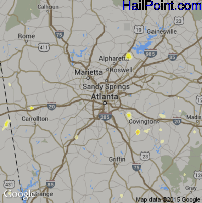 Hail Map for Atlanta, GA Region on June 18, 2015 