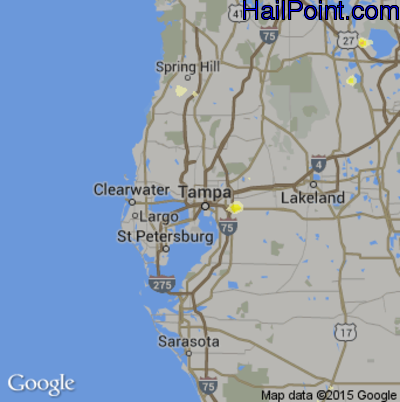 Hail Map for Tampa, FL Region on June 18, 2015 