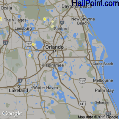 Hail Map for Orlando, FL Region on June 18, 2015 