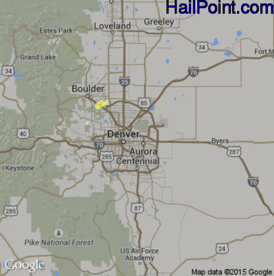 Hail Map for Denver, CO Region on June 19, 2015 