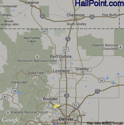 Hail Map for Fort Collins, CO Region on June 19, 2015 