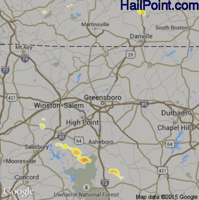 Hail Map for Greensboro, NC Region on June 19, 2015 