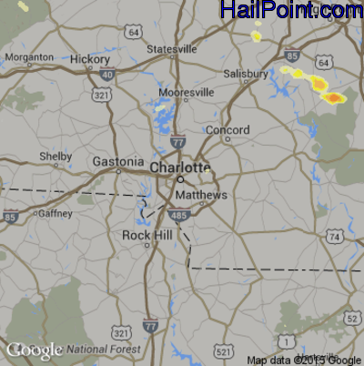 Hail Map for Charlotte, NC Region on June 19, 2015 