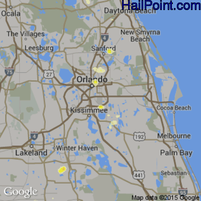 Hail Map for Orlando, FL Region on June 19, 2015 