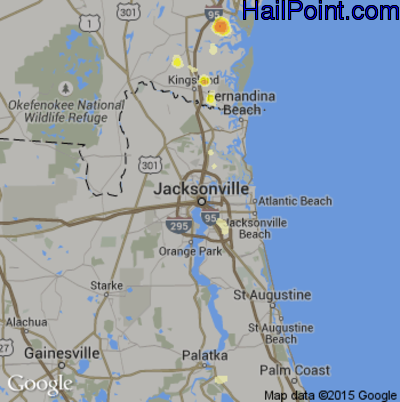 Hail Map for Jacksonville, FL Region on June 19, 2015 