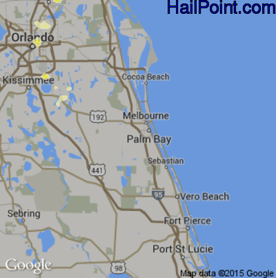 Hail Map for Palm Bay, FL Region on June 19, 2015 