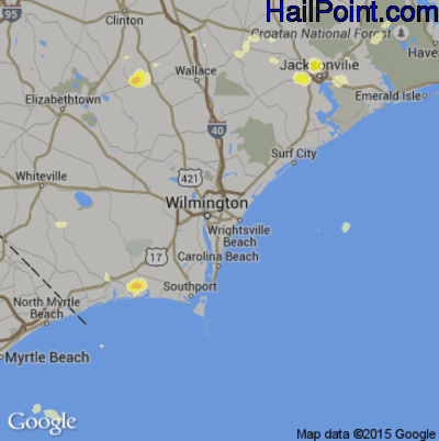 Hail Map for Wilmington, NC Region on June 19, 2015 