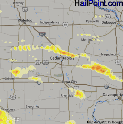 Hail Map for Cedar Rapids, IA Region on June 20, 2015 