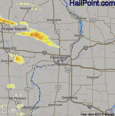 Hail Map for Davenport, IA Region on June 20, 2015 