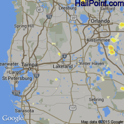Hail Map for Lakeland, FL Region on June 20, 2015 