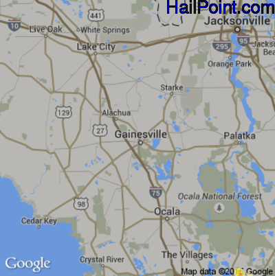 Hail Map for Gainesville, FL Region on June 20, 2015 