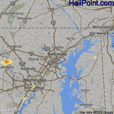 Hail Map for Baltimore, MD Region on June 20, 2015 