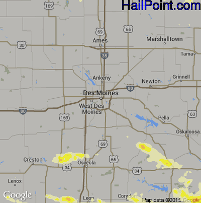 Hail Map for Des Moines, IA Region on June 21, 2015 