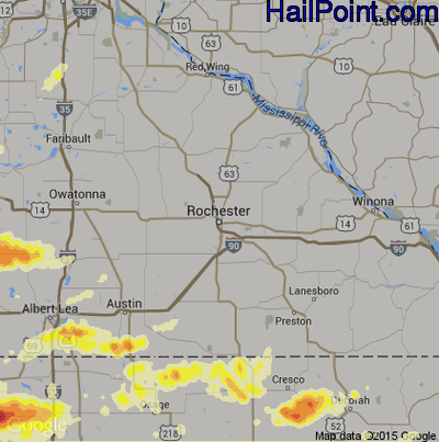 Hail Map for Rochester, MN Region on June 22, 2015 