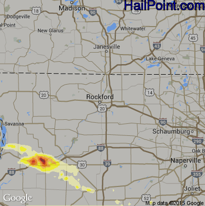 Hail Map for Rockford, IL Region on June 22, 2015 