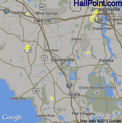 Hail Map for Gainesville, FL Region on June 22, 2015 