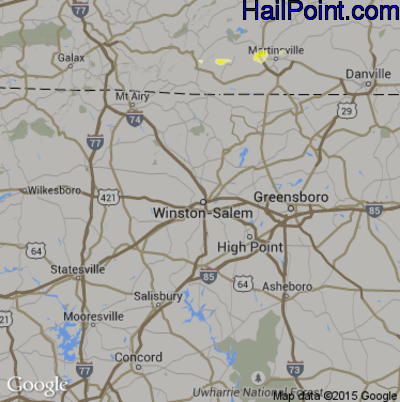 Hail Map for Winston-Salem, NC Region on June 22, 2015 