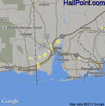 Hail Map for Mobile, AL Region on June 22, 2015 
