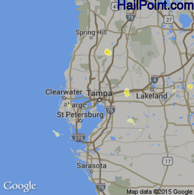 Hail Map for Tampa, FL Region on June 23, 2015 