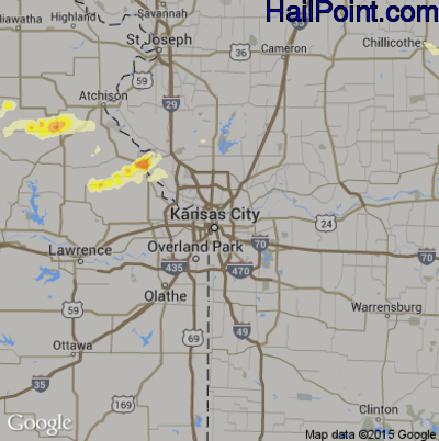 Hail Map for Kansas City, MO Region on June 23, 2015 