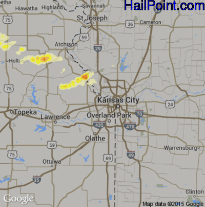 Hail Map for Kansas City, KS Region on June 23, 2015 