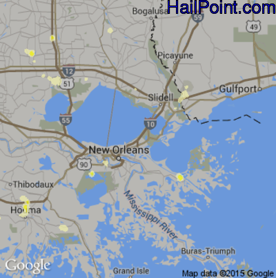 Hail Map for New Orleans, LA Region on June 23, 2015 
