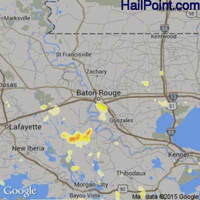Hail Map for Baton Rouge, LA Region on June 23, 2015 