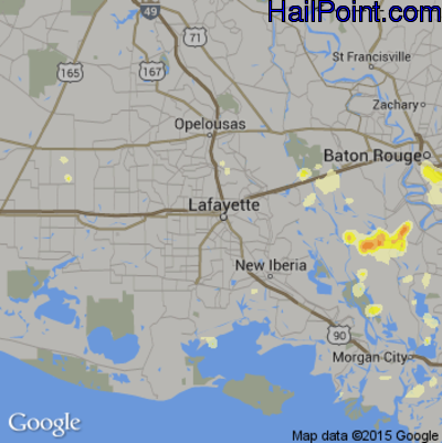 Hail Map for Lafayette, LA Region on June 23, 2015 