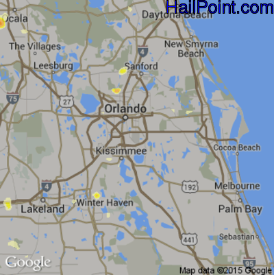 Hail Map for Orlando, FL Region on June 23, 2015 