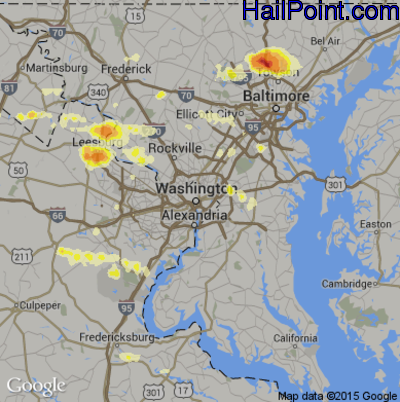 Hail Map for Washington, DC Region on June 23, 2015 