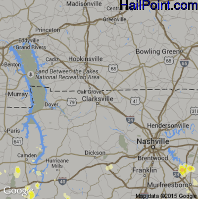 Hail Map for Clarksville, TN Region on June 23, 2015 