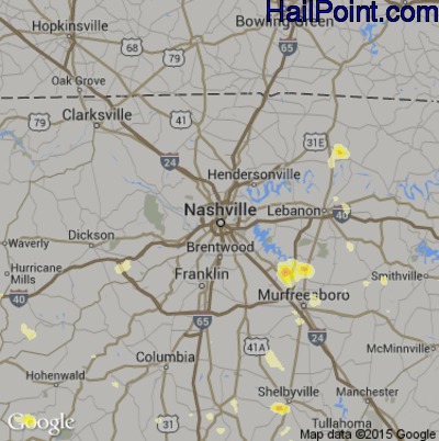 Hail Map for Nashville, TN Region on June 23, 2015 