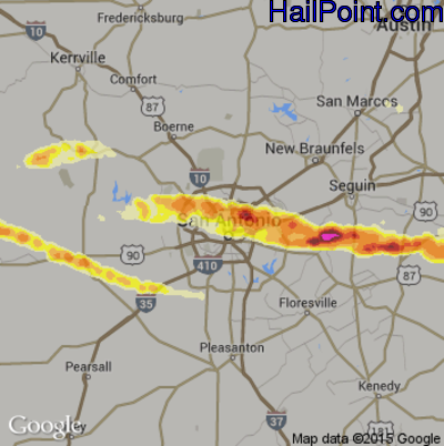 Hail Map for San Antonio, TX Region on April 13, 2016 