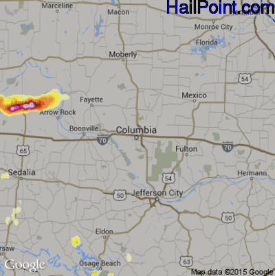 Hail Map for Columbia, MO Region on May 26, 2016 