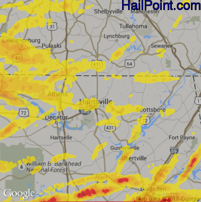 Hail Map for Huntsville, AL Region on March 27, 2017 