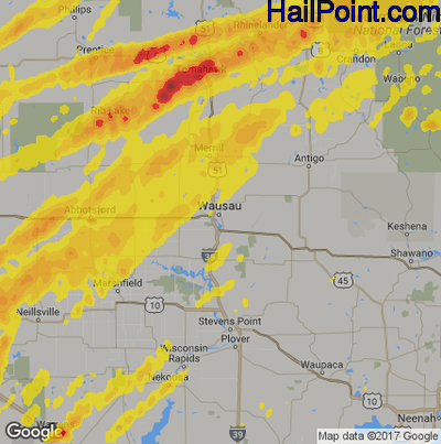 Hail Map for Wausau, WI Region on April 9, 2017 